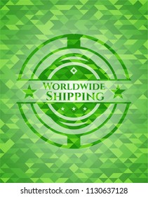 Worldwide Shipping green emblem. Mosaic background