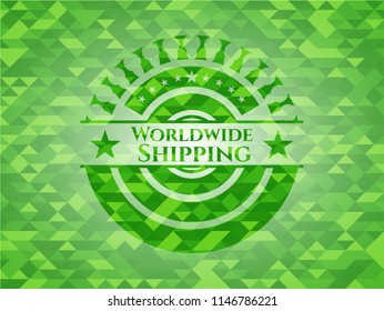 Worldwide Shipping green emblem with mosaic background