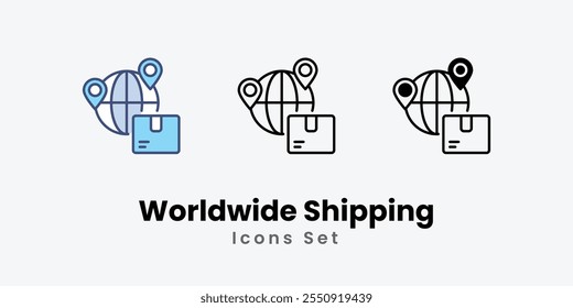 Worldwide Shipping Icons set thin line and glyph vector icon illustration