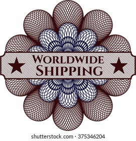 Worldwide Shipping inside money style emblem or rosette