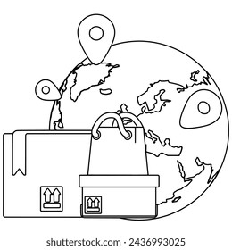 Ilustración vectorial con tema de comercio electrónico y estilo de arte de línea.