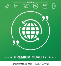 Worldwide shipping line icon. With quote symbol
