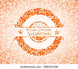 Worldwide Shipping orange mosaic emblem with background