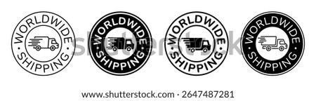 Worldwide Shipping Vector Icon. Global Delivery Emblem. Logistic Service Truck Logo.