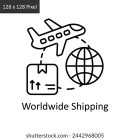 Ilustración de diseño de icono de contorno vectorial de envío mundial. Símbolo de entrega de logística sobre fondo blanco EPS 10 Archivo