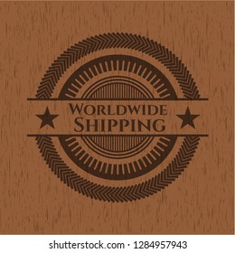 Worldwide Shipping wooden emblem. Vintage.