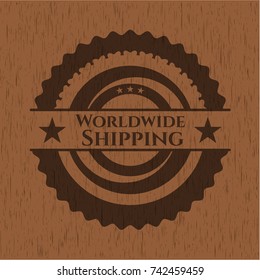 Worldwide Shipping wooden emblem. Vintage.