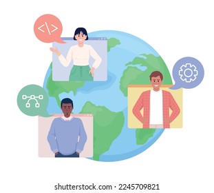Worldwide skilled team flat concept vector illustration. International employees. Editable 2D cartoon characters on white for web design. Online meeting creative idea for website, mobile, presentation