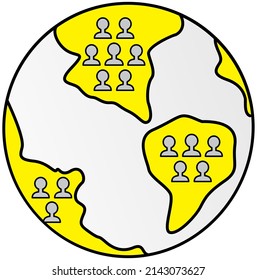 Worldwide society, global system community concept. Social networking and teamwork of people. Communication with users using social media services. World Internet, network connection around planet