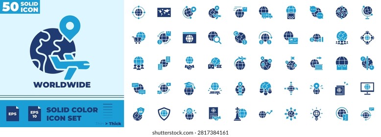 Worldwide Solid Color Editable Icons set