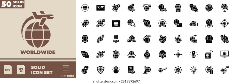 Worldwide Solid Editable Icons set