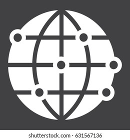 Worldwide solid icon, globe and website button, vector graphics, a filled pattern on a black background, eps 10.