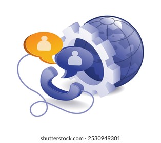 Ilustración plana de conexión de conversación telefónica mundial