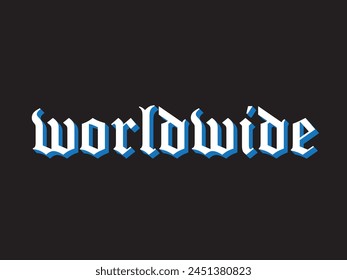 Worldwide text vector illustration. Can use for infographic, banner, poster, web design, clothes printing, logo, branding. Isolated on black background. Isolated for graphic and web design.