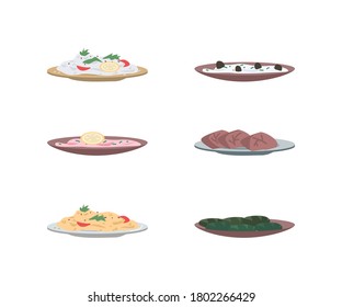 Worldwide traditional cuisine flat color vector object set. National food in plates. Culinary and national dishes isolated cartoon illustration for web graphic design and animation collection