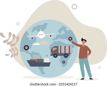 Worldwide transportation and shipping scheme for inventory storage control and products flow.flat vector illustration.