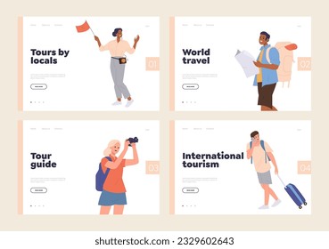 Worldwide travelling, city excursions, tours by locals, guide service landing page design template