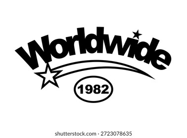 Slogan de tipografia mundial. Varsity atlético vintage para t-shirt. 1982: gráficos em camiseta, impressão urbana. Ilustração vetorial.
