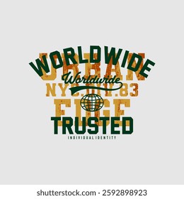 Worldwide, urban edge, identity, abstract typography modern design slogan. Vector illustration graphics print t shirt, apparel, background, poster, banner, postcard or social media 