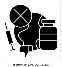Worldwide vaccination glyph icon. People refuse to get vaccinated against covid19.No vaccinations concept. Filled flat sign. Isolated silhouette vector illustration