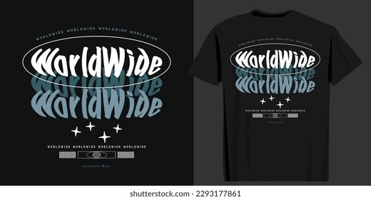 Worldwide vintage futuristic typography. T shirt design, fashion vector graphic, typographic poster or street urban wear.