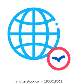 Worldwide Watching Bird Icon Thin Line Vector. Earth Globe And Bird, International Travel For Watch Flight Animal Concept Linear Pictogram. Color Isolated Contour Symbol Illustration