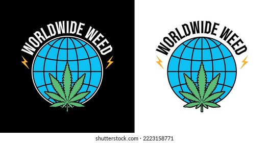 Maleza mundial. Canabis en todo el mundo. Maleza, eléctrica, mundo, Trippy. Vector libre de logotipo de Thc