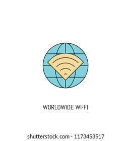 Worldwide Wi-Fi colorful line icon. Simple Icon illustration. Worldwide Wi-Fi Line Icon Useful For Web, Mobile, Software & Apps. Eps-10.