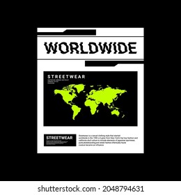 Worldwide writing design, suitable for screen printing t-shirts, clothes, jackets and others