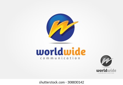 WorlWide Communication Vector Logo Template. Logo of  lighting in style of W, electric charge icon vector symbol illustration
