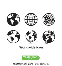 icono mundial. icono de globo de conjunto de imágenes web