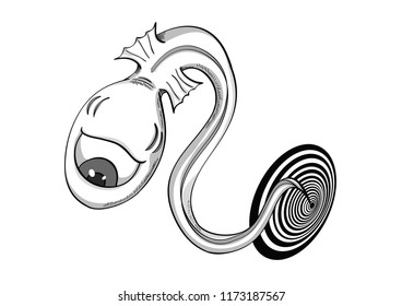 worm alien Graphic Design. Vector worm alien . Cartoon worm alien.Vintage