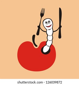 Worm and apple cartoon vector illustration