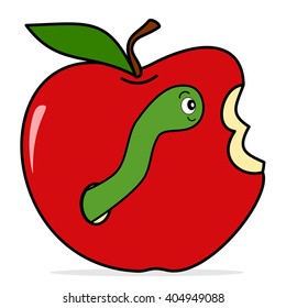 worm in apple cute funny cartoon vector illustration isolated on white background
