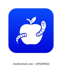 Worm apple icon blue vector isolated on white background