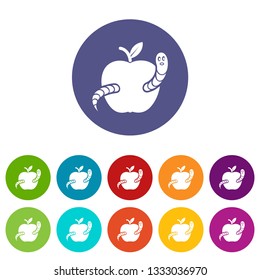 Worm apple icons color set vector for any web design on white background