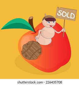Worm In Apple. Sweet Home Concept Illustration. 