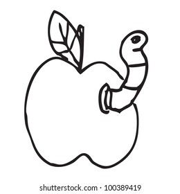 Worm in the apple vector doodle
