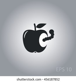 Worm in apple, vector icon