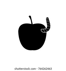 Worm in an apple vector icon black