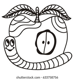 Worm and apple. Vector illustration.