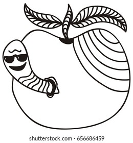 Worm and apple. Vector illustration.