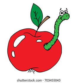 A worm in an apple. Vector illustration.