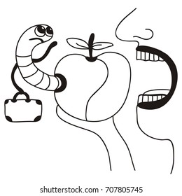 Worm and apple. Vector illustration.
