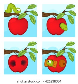 worm and apple - vector illustration, eps