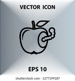 Worm in apple, vector outline icon
