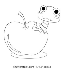 A worm in bitten apple vector illustration cartoon colorless for coloring page. 