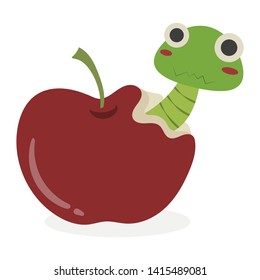 A worm in bitten apple vector illustration cartoon isolated on white background. 