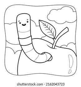 Worm Black And White. Coloring Book Or Coloring Page For Kids. Nature Background Vector Illustration