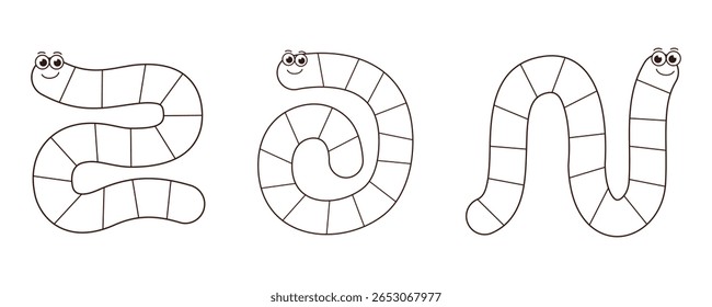 Worm Board Game Path Outline, Worksheet, Printable for Kids